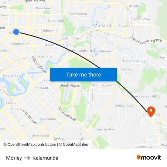 Morley to Kalamunda map
