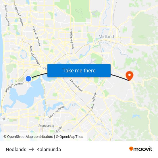 Nedlands to Kalamunda map