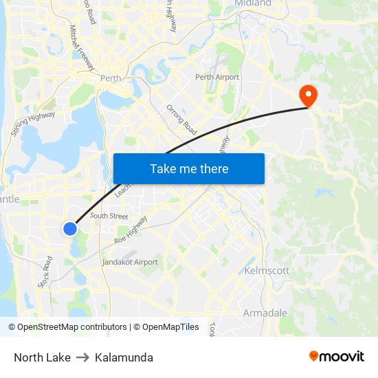 North Lake to Kalamunda map