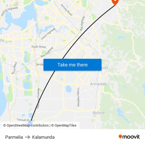 Parmelia to Kalamunda map