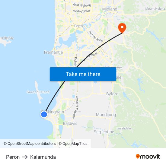 Peron to Kalamunda map