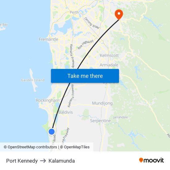 Port Kennedy to Kalamunda map