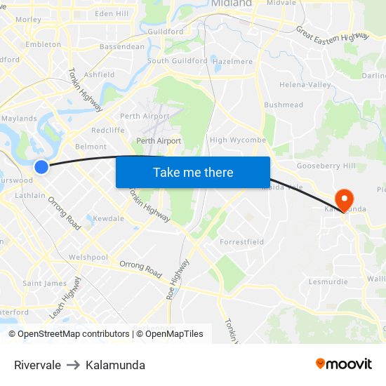 Rivervale to Kalamunda map