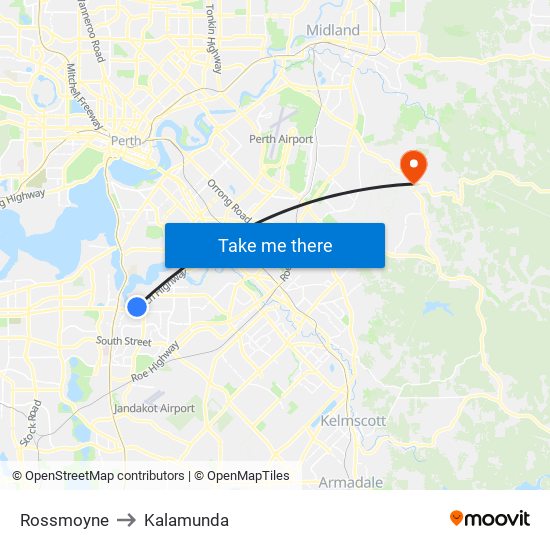 Rossmoyne to Kalamunda map