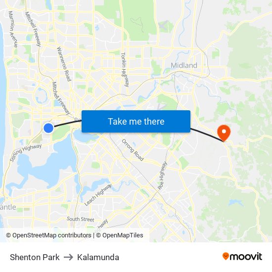 Shenton Park to Kalamunda map