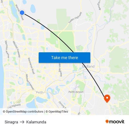 Sinagra to Kalamunda map