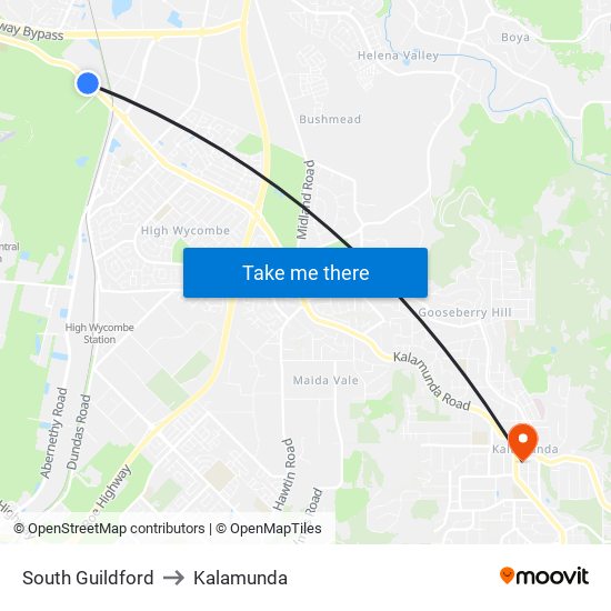 South Guildford to Kalamunda map