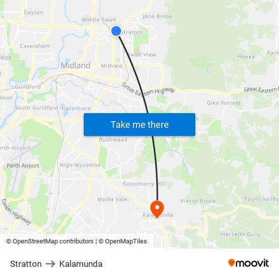 Stratton to Kalamunda map