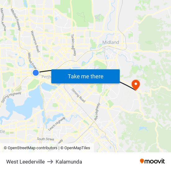 West Leederville to Kalamunda map