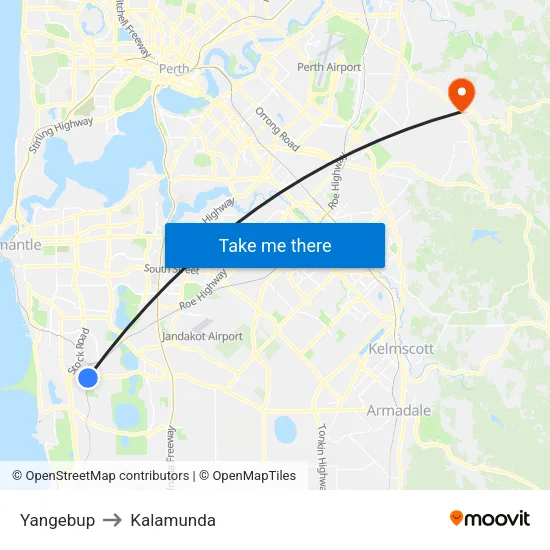 Yangebup to Kalamunda map
