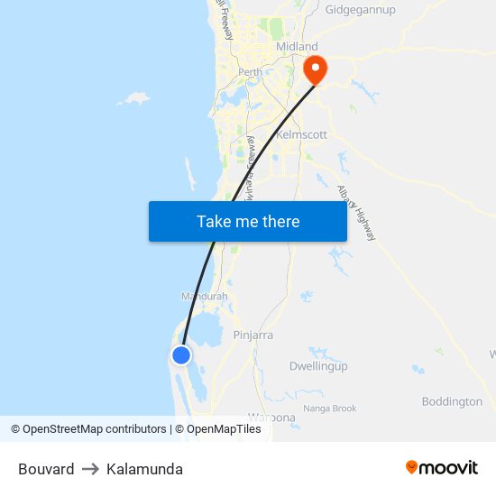 Bouvard to Kalamunda map