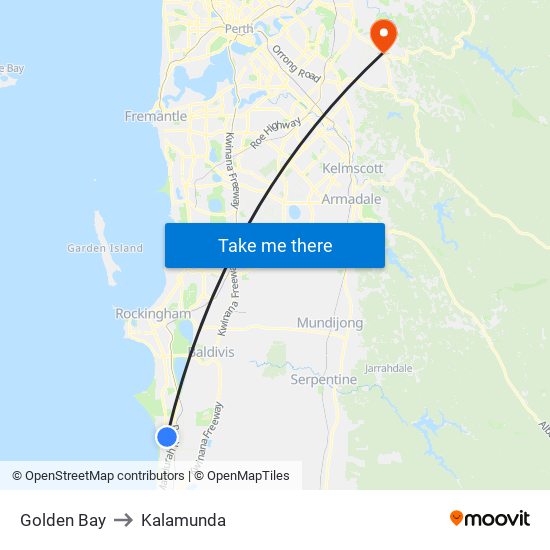 Golden Bay to Kalamunda map