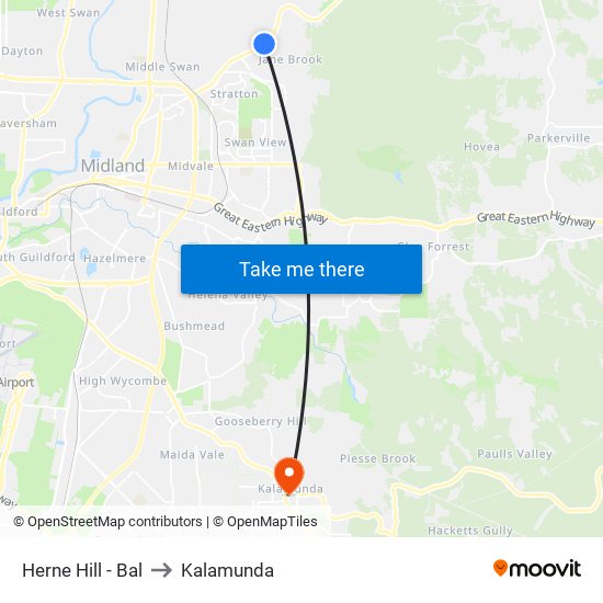 Herne Hill - Bal to Kalamunda map