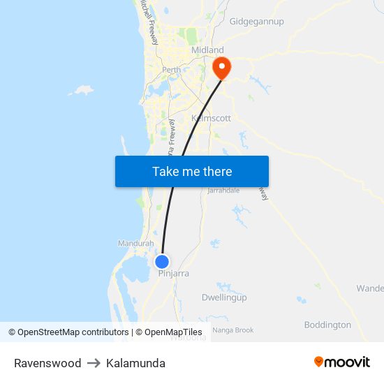 Ravenswood to Kalamunda map