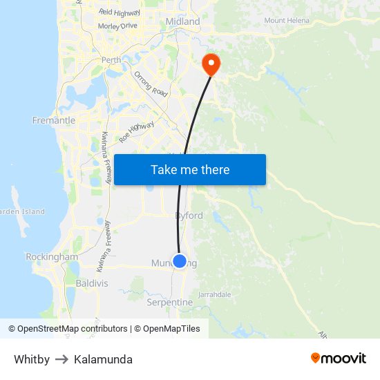 Whitby to Kalamunda map
