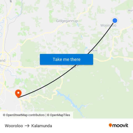 Wooroloo to Kalamunda map