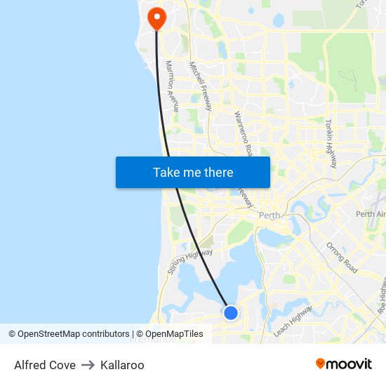 Alfred Cove to Kallaroo map