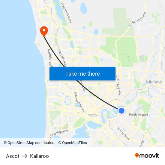 Ascot to Kallaroo map