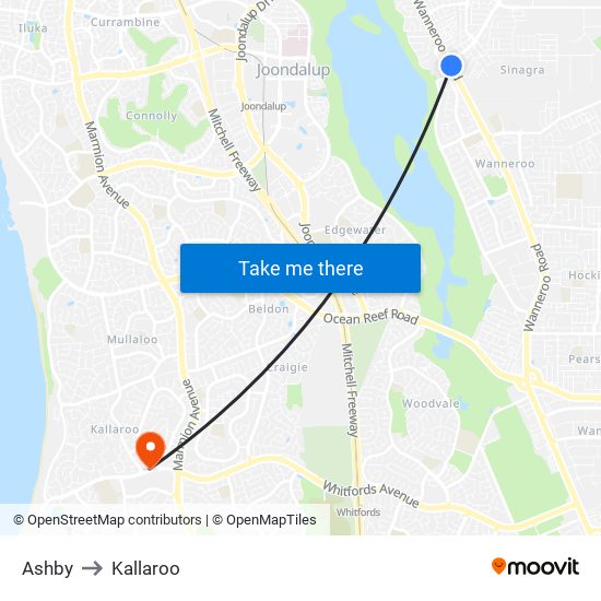 Ashby to Kallaroo map