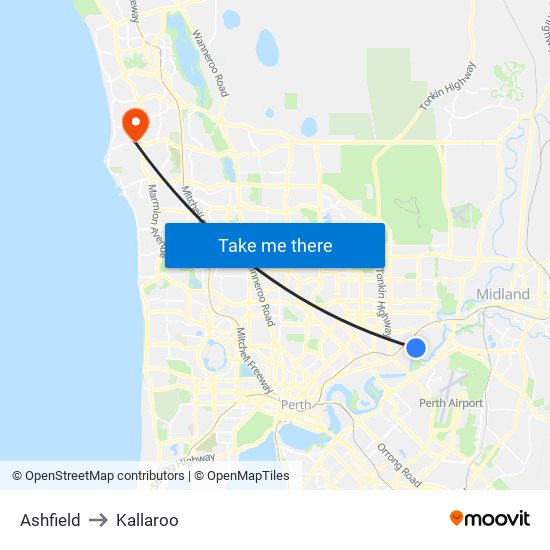 Ashfield to Kallaroo map