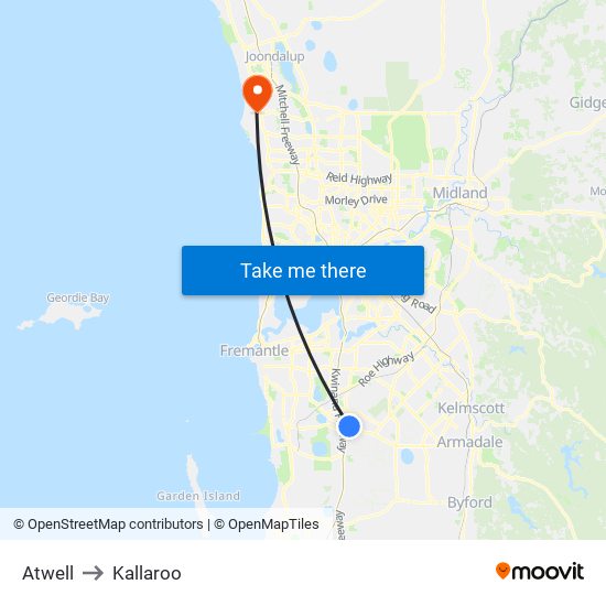 Atwell to Kallaroo map