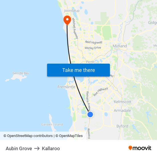 Aubin Grove to Kallaroo map