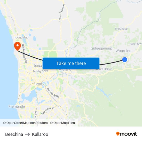 Beechina to Kallaroo map