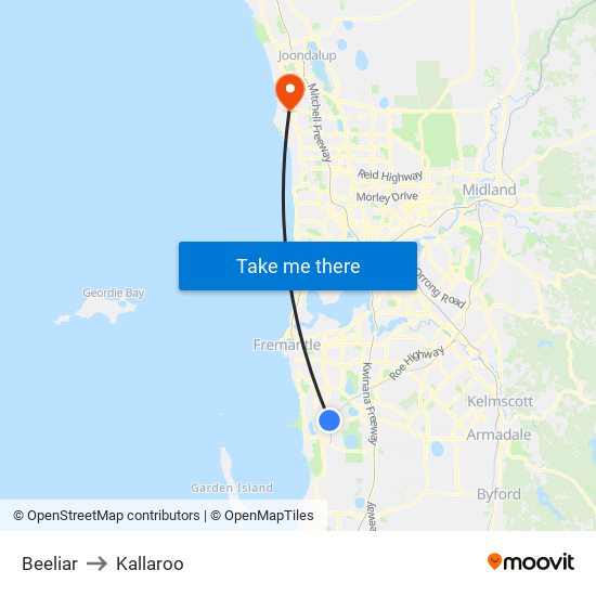 Beeliar to Kallaroo map