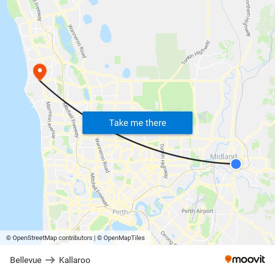 Bellevue to Kallaroo map