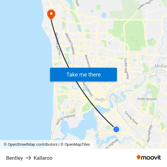 Bentley to Kallaroo map