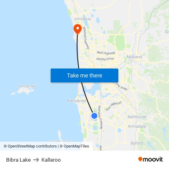 Bibra Lake to Kallaroo map