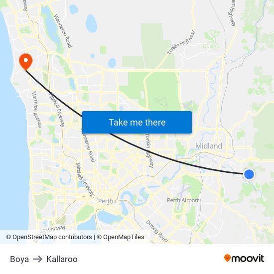 Boya to Kallaroo map