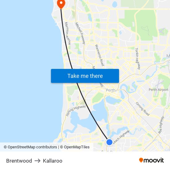 Brentwood to Kallaroo map