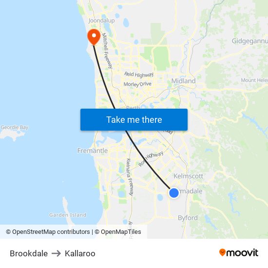 Brookdale to Kallaroo map