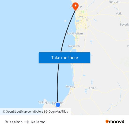 Busselton to Kallaroo map