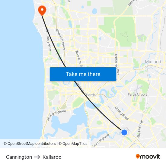 Cannington to Kallaroo map