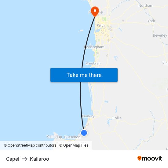 Capel to Kallaroo map