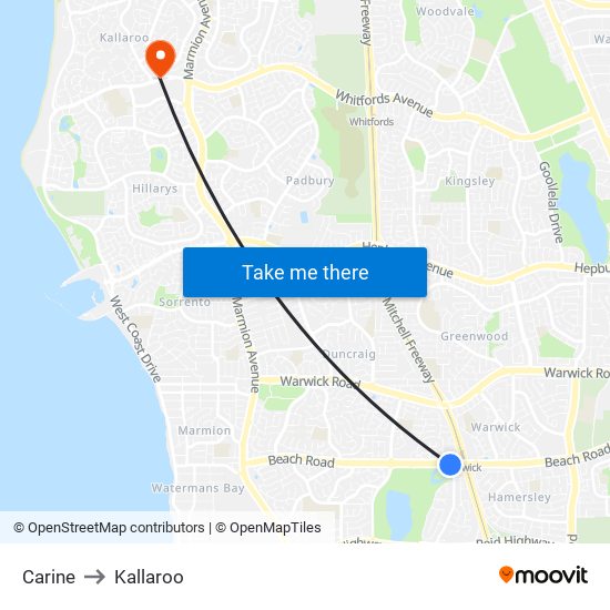 Carine to Kallaroo map