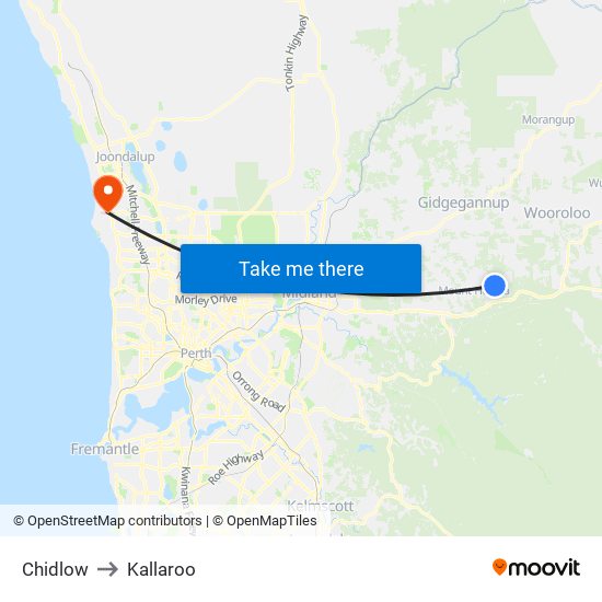 Chidlow to Kallaroo map