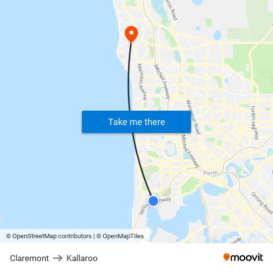 Claremont to Kallaroo map