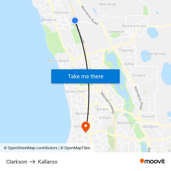 Clarkson to Kallaroo map