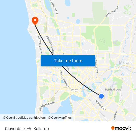 Cloverdale to Kallaroo map