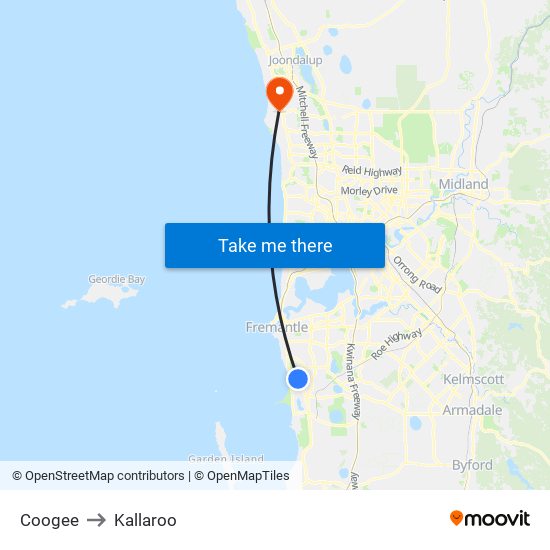 Coogee to Kallaroo map