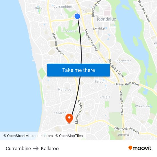 Currambine to Kallaroo map