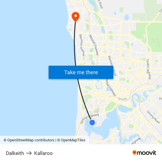 Dalkeith to Kallaroo map