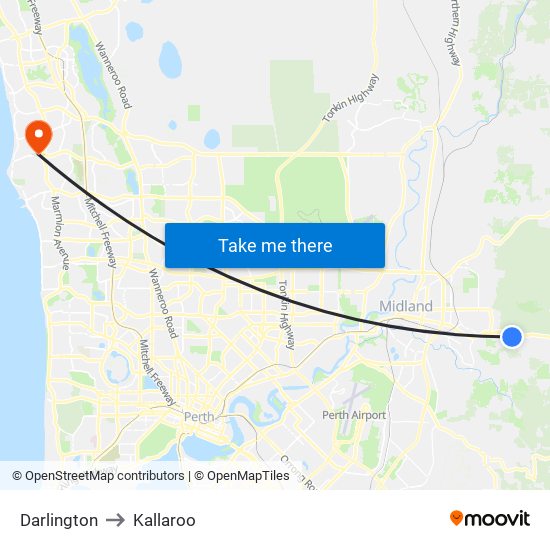 Darlington to Kallaroo map