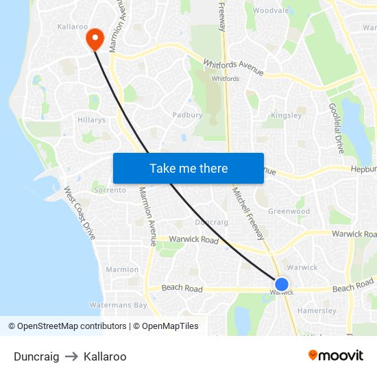 Duncraig to Kallaroo map