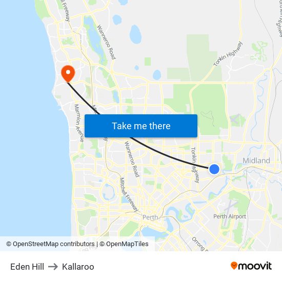 Eden Hill to Kallaroo map