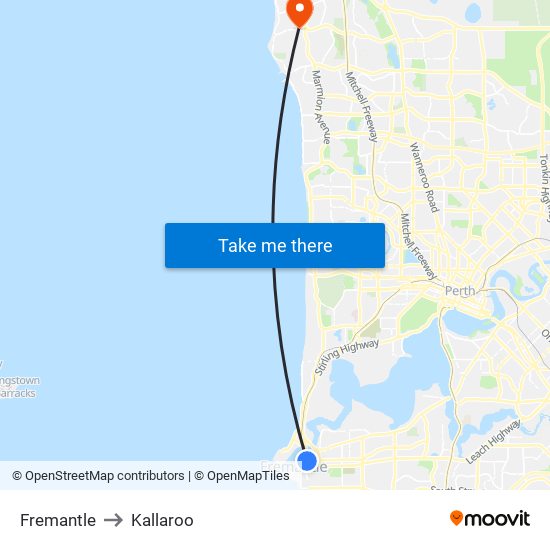 Fremantle to Kallaroo map