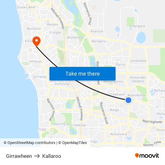 Girrawheen to Kallaroo map